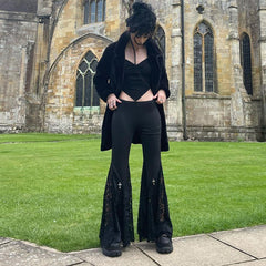 Bohemian Style See Through Flared Pants Beautiful Black Casual Long Leg Pants