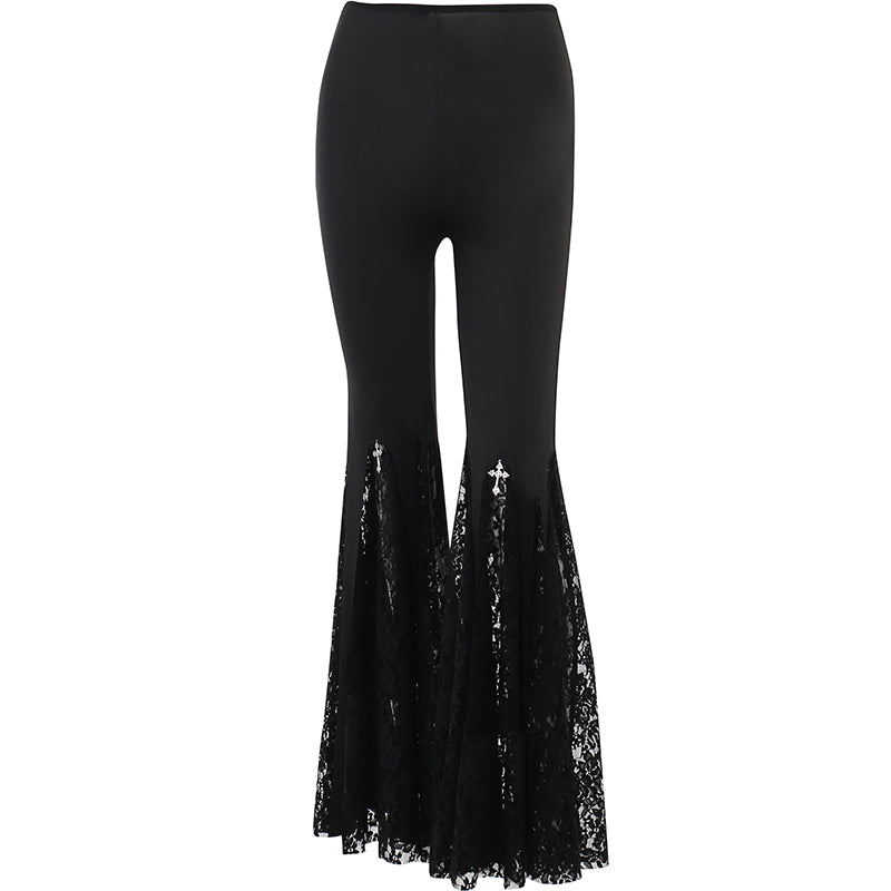 Bohemian Style See Through Flared Pants Beautiful Black Casual Long Leg Pants