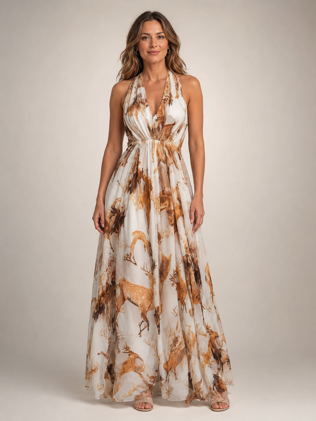 Rosamunde | Boho-Blumendruck Neckholder-Maxikleid