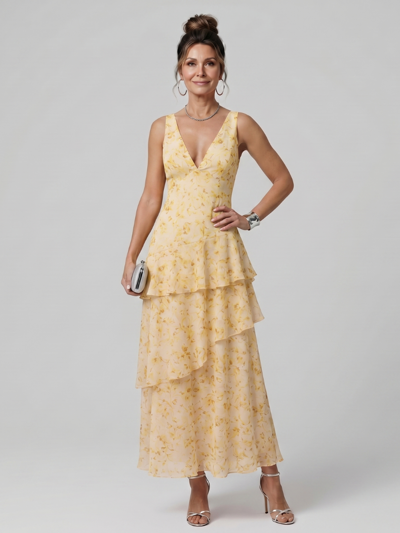 Ida Midikleid tiefer V-Ausschnitt – Ansicht 01