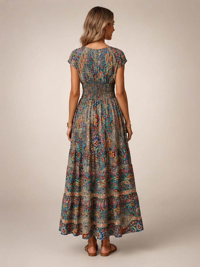 Ottilie | Boho-Maxikleid mit Paisley-Patchwork-Print