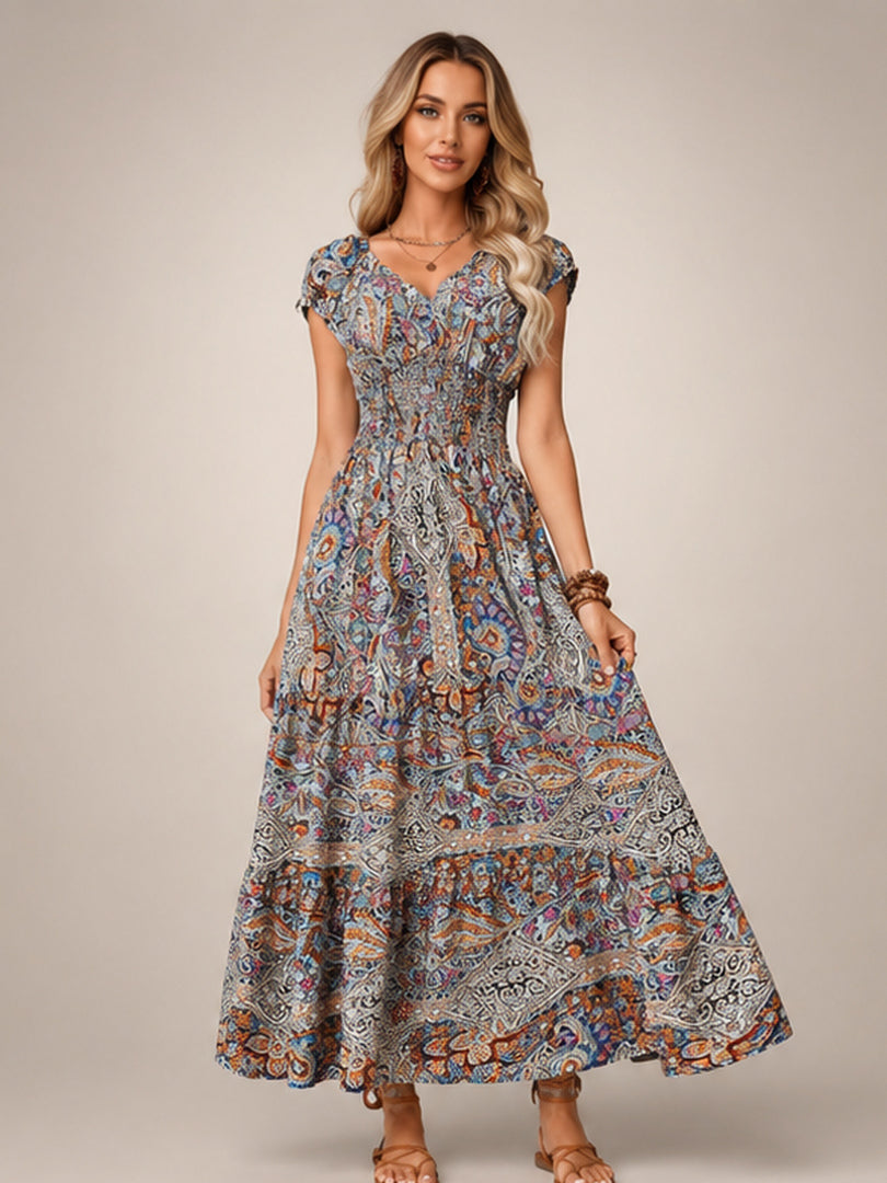 Ottilie | Boho-Maxikleid mit Paisley-Patchwork-Print