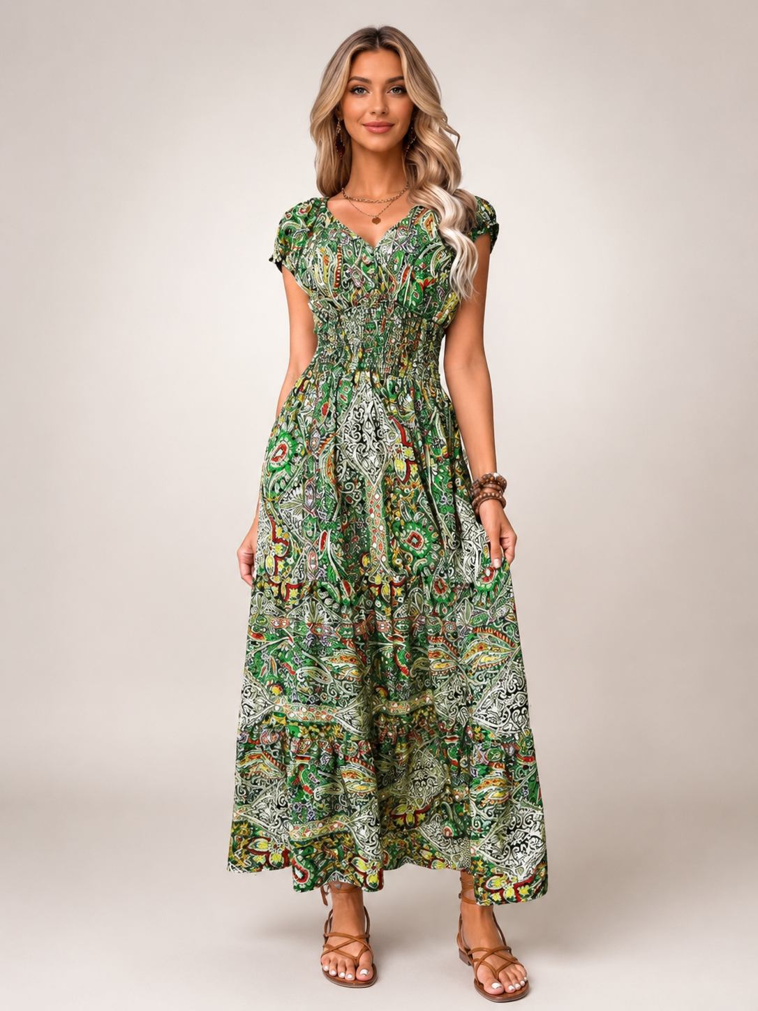 Ottilie | Boho-Maxikleid mit Paisley-Patchwork-Print