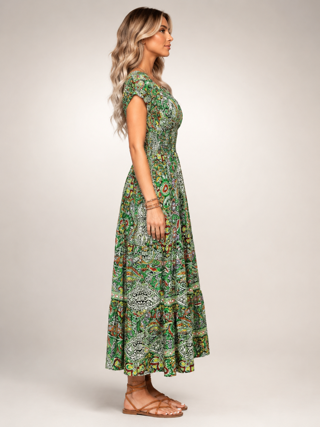 Ottilie | Boho-Maxikleid mit Paisley-Patchwork-Print