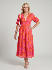 Petra Midikleid Blumenmuster Puffärmel – Ansicht 01