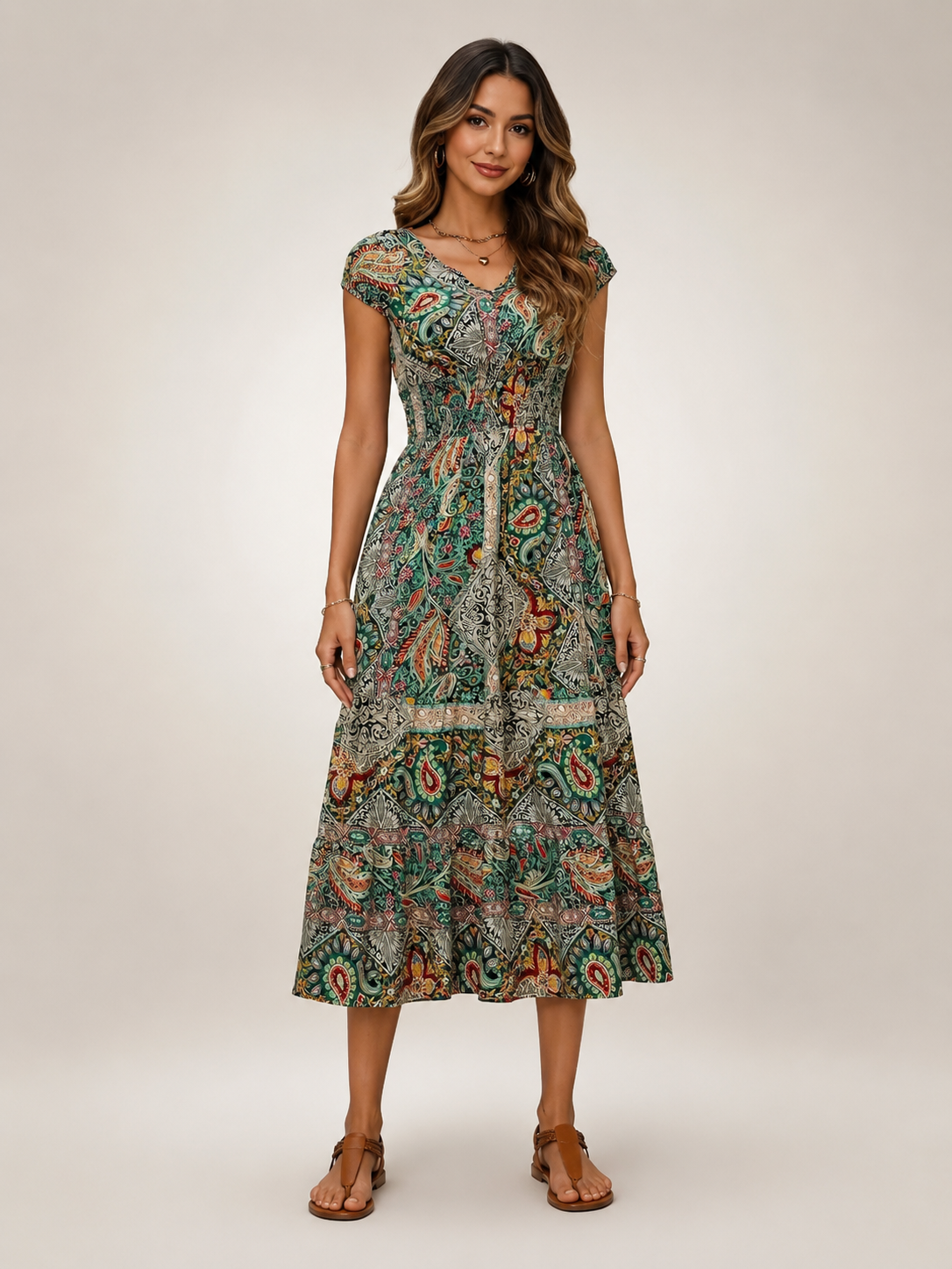 Ottilie | Boho-Maxikleid mit Paisley-Patchwork-Print