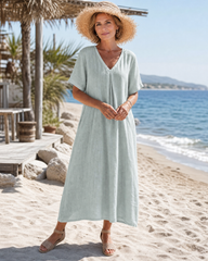 Romy Midikleid aus Baumwollmix mit V-Ausschnitt