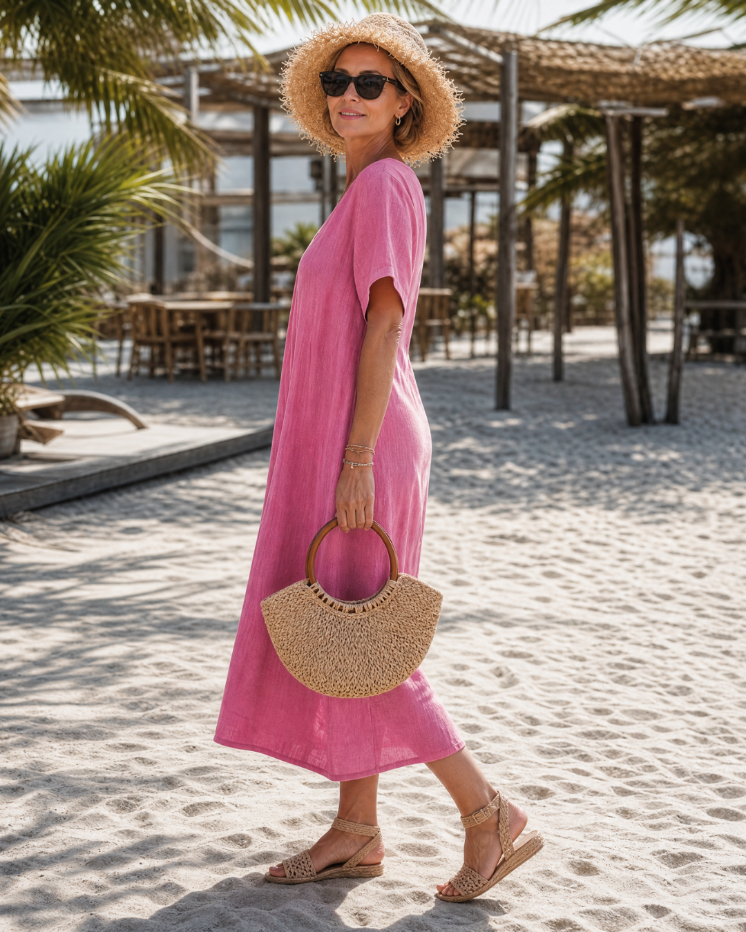 Romy Midikleid aus Baumwollmix mit V-Ausschnitt