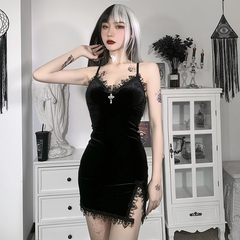 Dark Halloween Style Punk Dress Sexy Lace Print Party Dress Cosplay  Streetwear Y2K Skirt