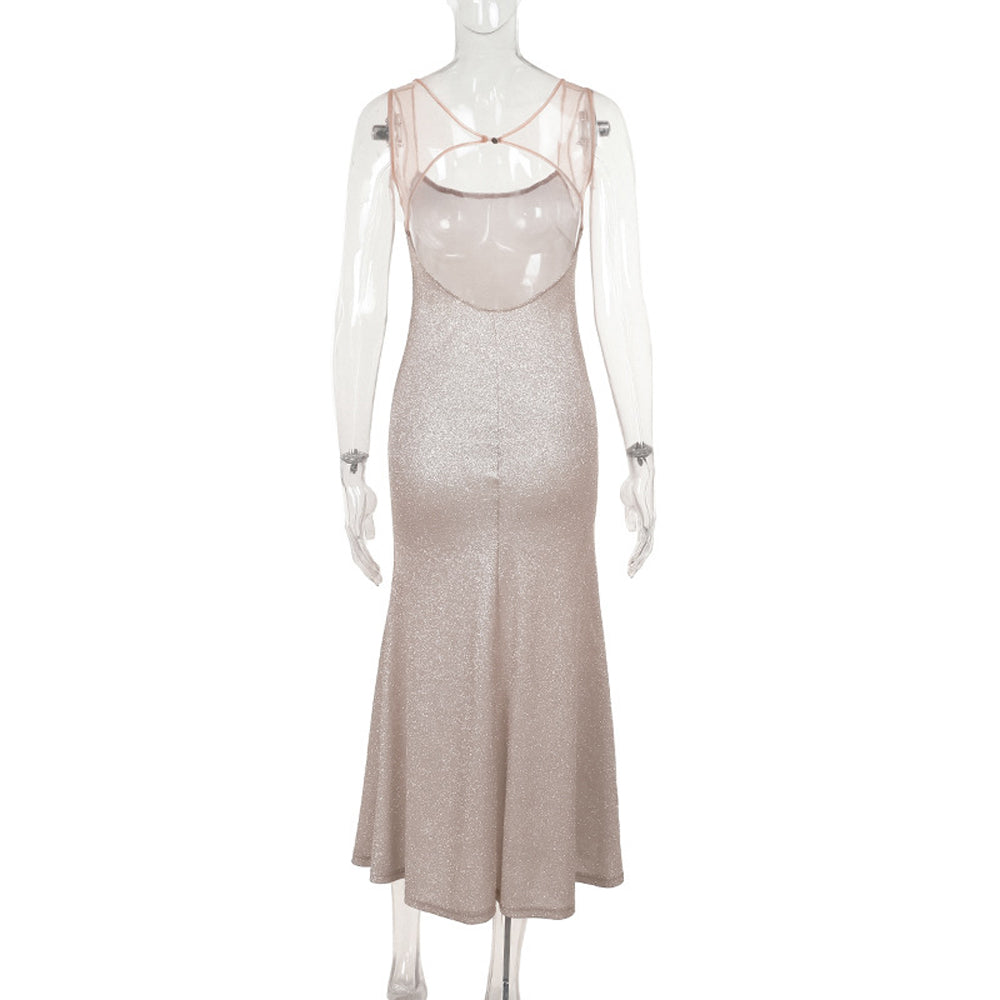 Blingbling Elegant Camisole Evening Dress Sexy Slim Fit Long Skirt
