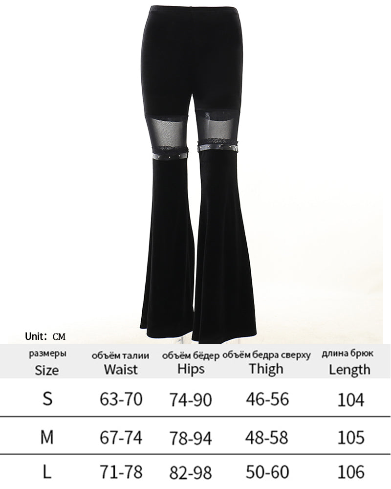 Y2K Gothic Streetwear Lace Mesh Flared Pants Black Sexy Perspective Long Trousers
