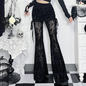 Y2K Gothic Streetwear Lace Mesh Flared Pants Black Sexy Perspective Long Trousers