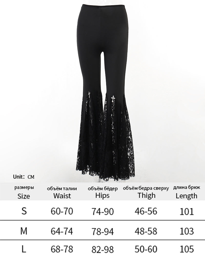 Y2K Gothic Streetwear Lace Mesh Flared Pants Black Sexy Perspective Long Trousers