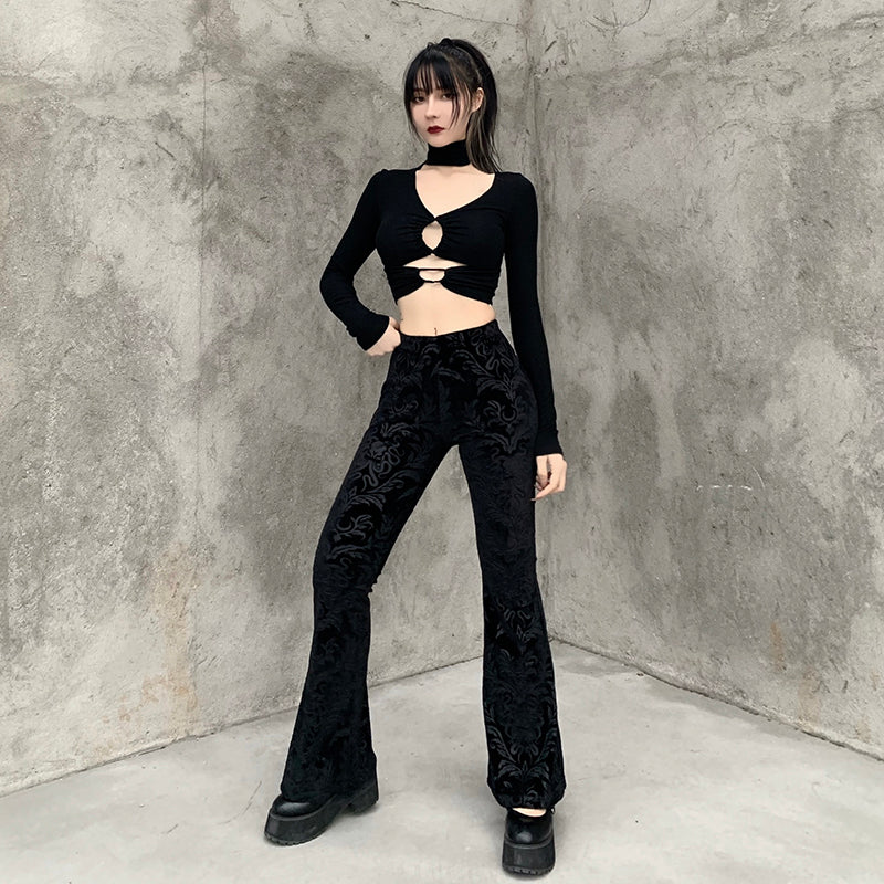 Dark Fashion Temperament Flared Pants WOMEN'S Suede Embossed Casual Pants