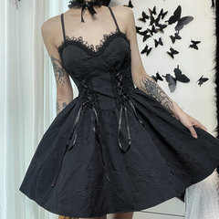 Design Sense Pleated New Dress Cross Hanging Neck Solid Color Fluffy Skirt for Women