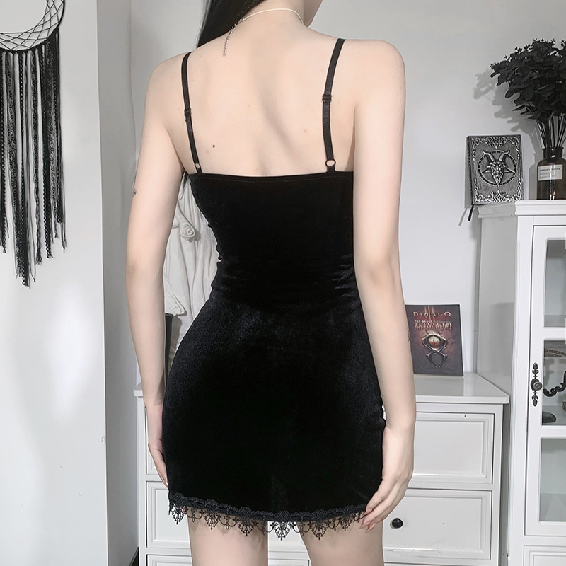 Dark Halloween Style Punk Dress Sexy Lace Print Party Dress Cosplay  Streetwear Y2K Skirt