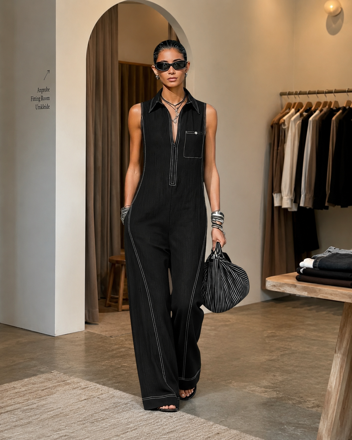 Romy | Ärmelloser Jumpsuit mit Kontrastpaspel