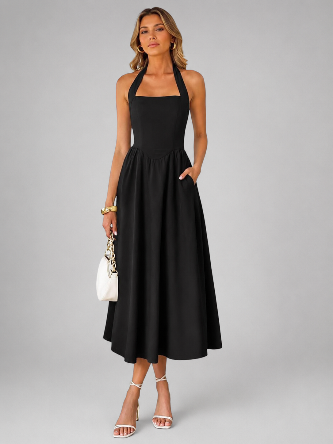 Carlotta | Neckholder-Midikleid mit Raffung