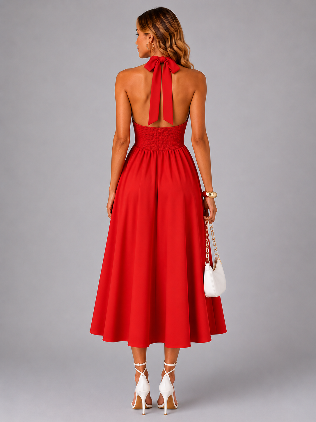 Carlotta | Neckholder-Midikleid mit Raffung