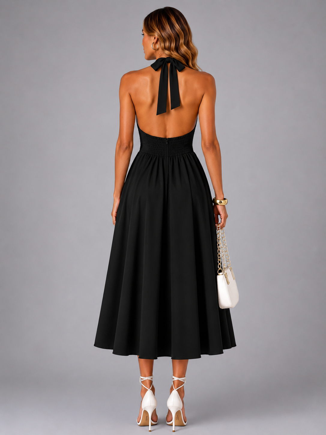 Carlotta | Neckholder-Midikleid mit Raffung