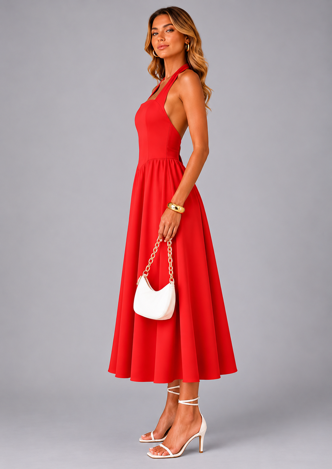 Carlotta | Neckholder-Midikleid mit Raffung