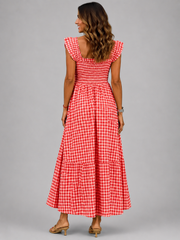 Helena | Karo-Maxikleid mit Smock-Bund