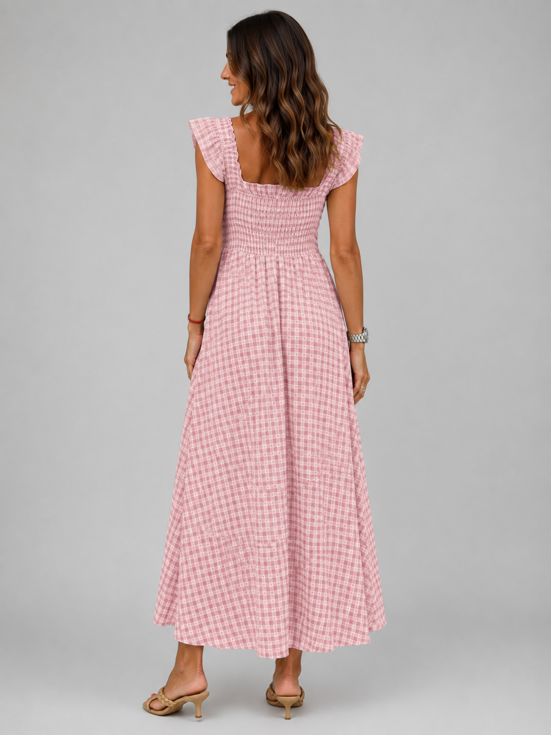 Helena | Karo-Maxikleid mit Smock-Bund