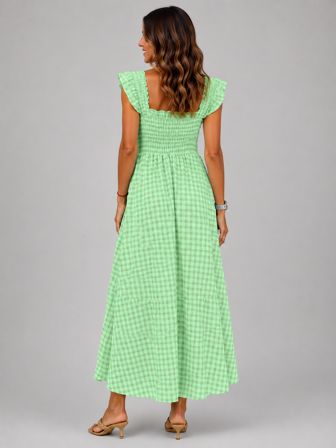 Helena | Karo-Maxikleid mit Smock-Bund