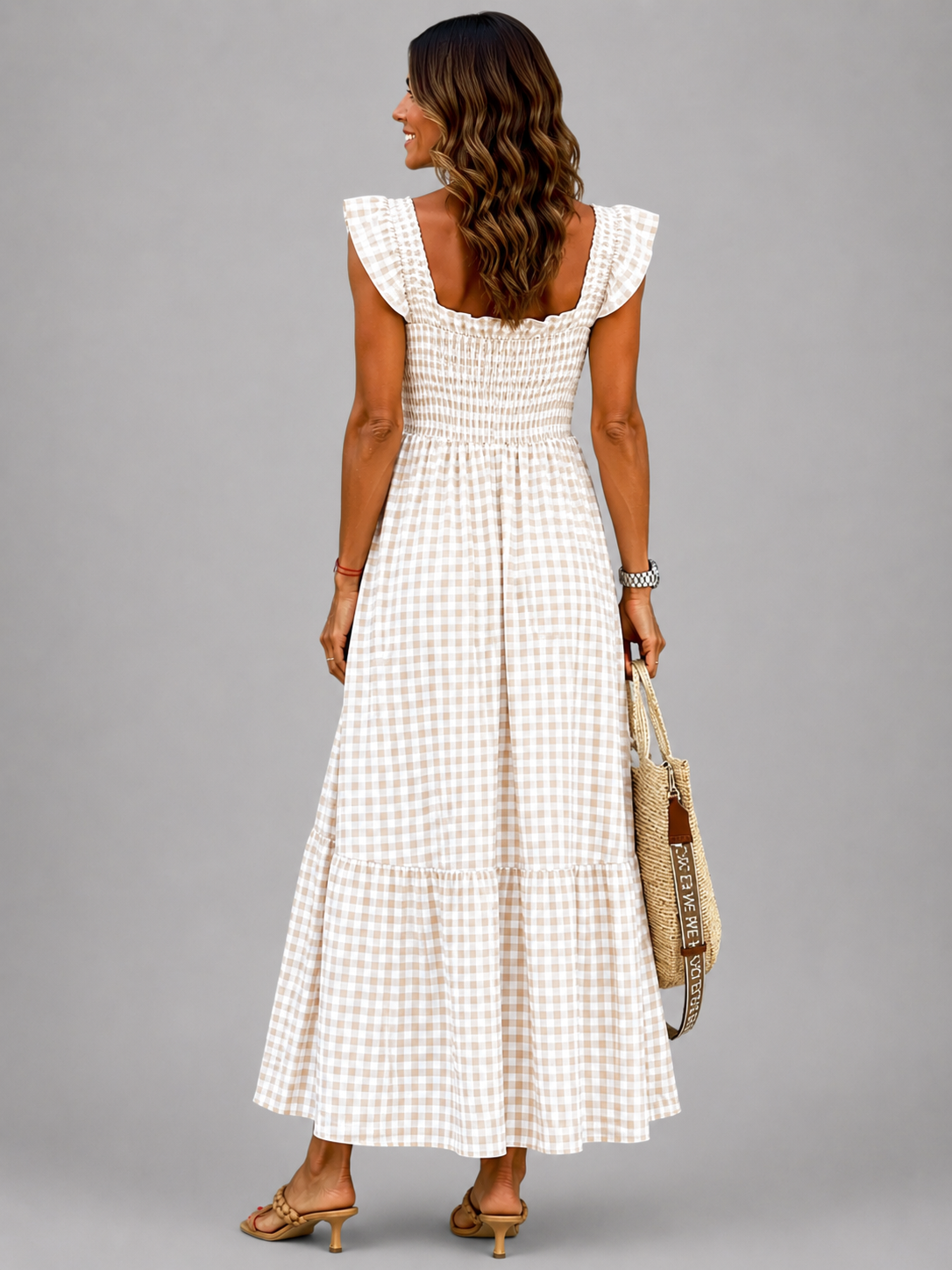 Helena | Karo-Maxikleid mit Smock-Bund