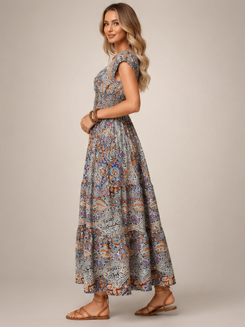 Ottilie | Boho-Maxikleid mit Paisley-Patchwork-Print