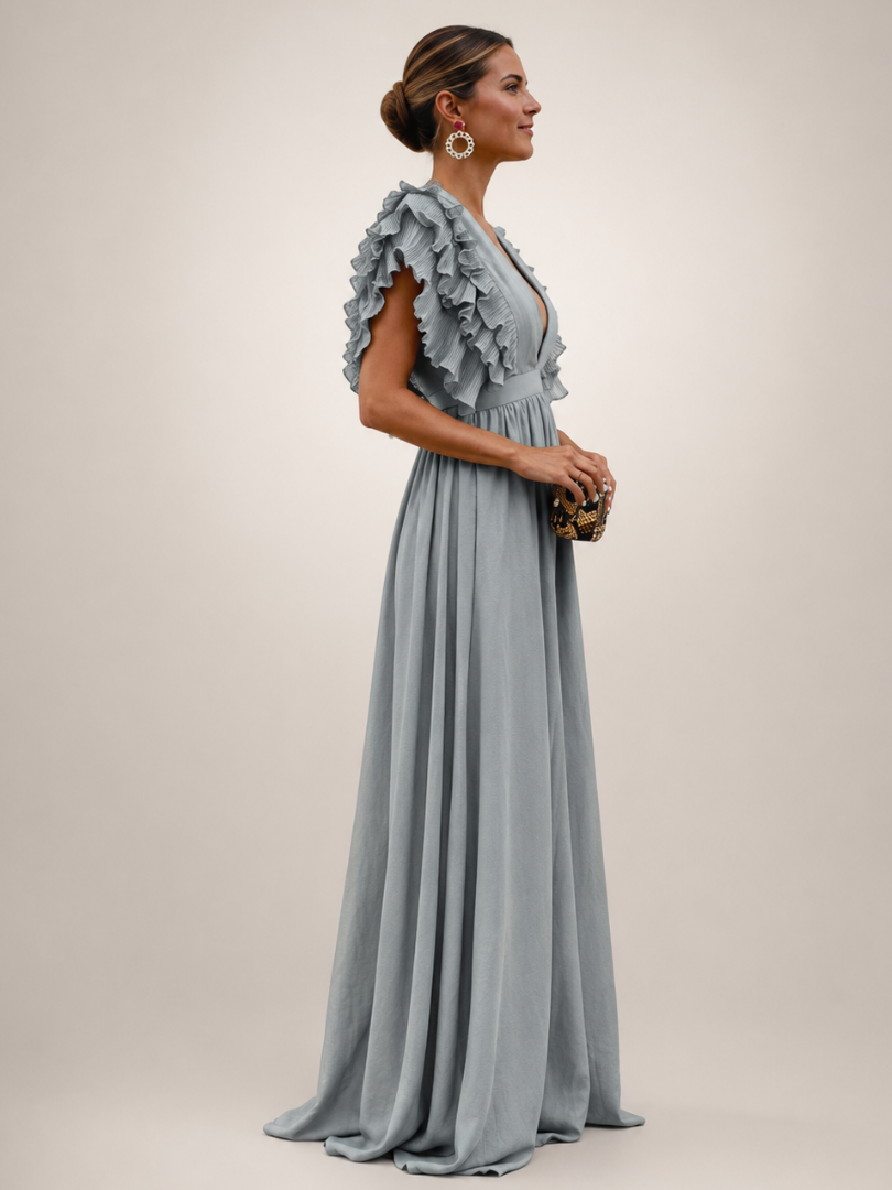 Gerlinde | Backless Maxi Dress with Ruffle Sleeves