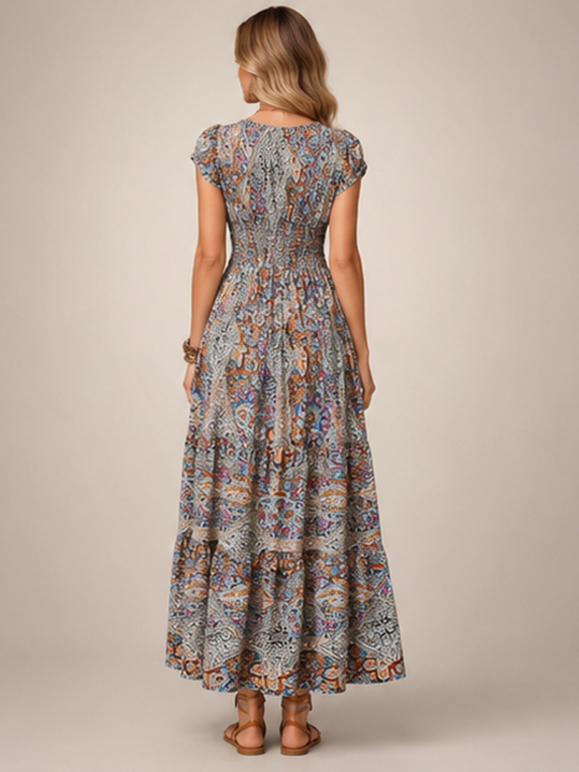 Ottilie | Boho-Maxikleid mit Paisley-Patchwork-Print