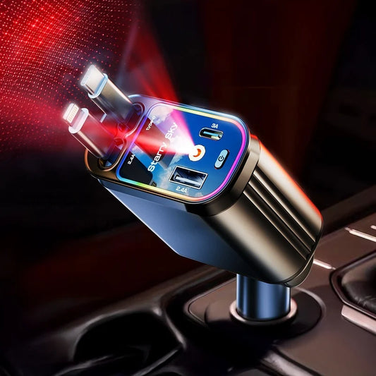 Uittrekbare 4-in-1 USB-Autolader