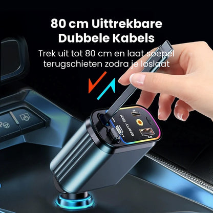 Uittrekbare 4-in-1 USB-Autolader