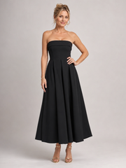 Almut | Trägerloses Abendkleid mit strukturiertem Oberteil – Ansicht 01
