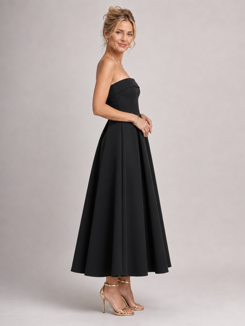 Almut | Trägerloses Abendkleid mit strukturiertem Oberteil – Ansicht 01