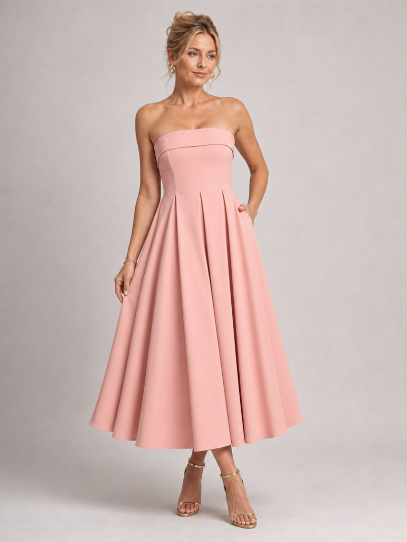 Almut | Trägerloses Abendkleid mit strukturiertem Oberteil – Ansicht 01