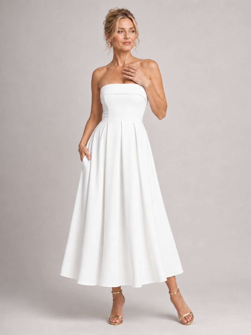 Almut | Trägerloses Abendkleid mit strukturiertem Oberteil – Ansicht 04