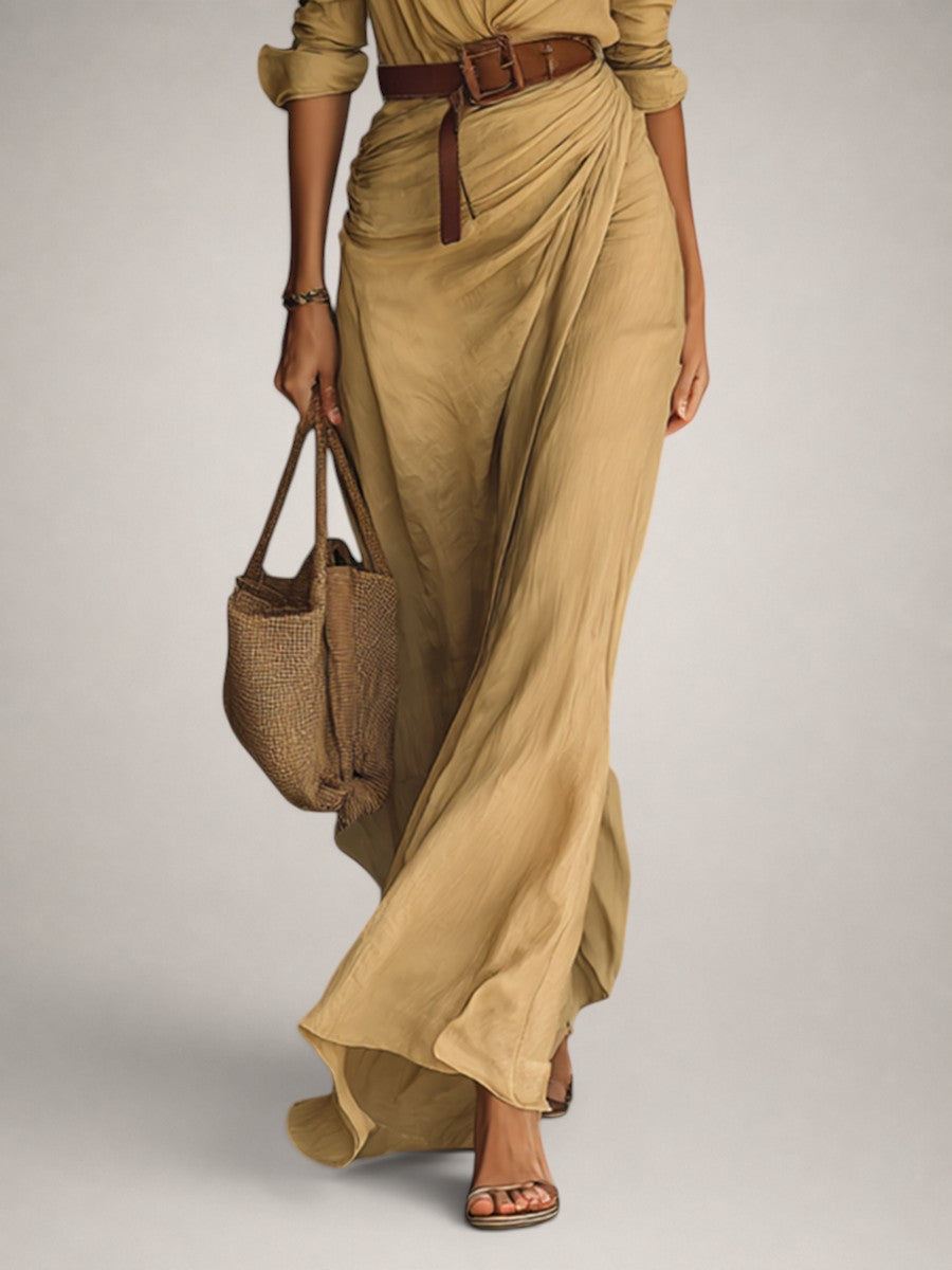Auguste | Elegantes Maxikleid mit Reverskragen und Gürtel