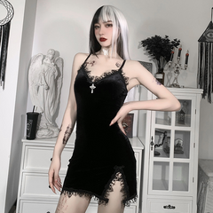 Dark Halloween Style Punk Dress Sexy Lace Print Party Dress Cosplay  Streetwear Y2K Skirt