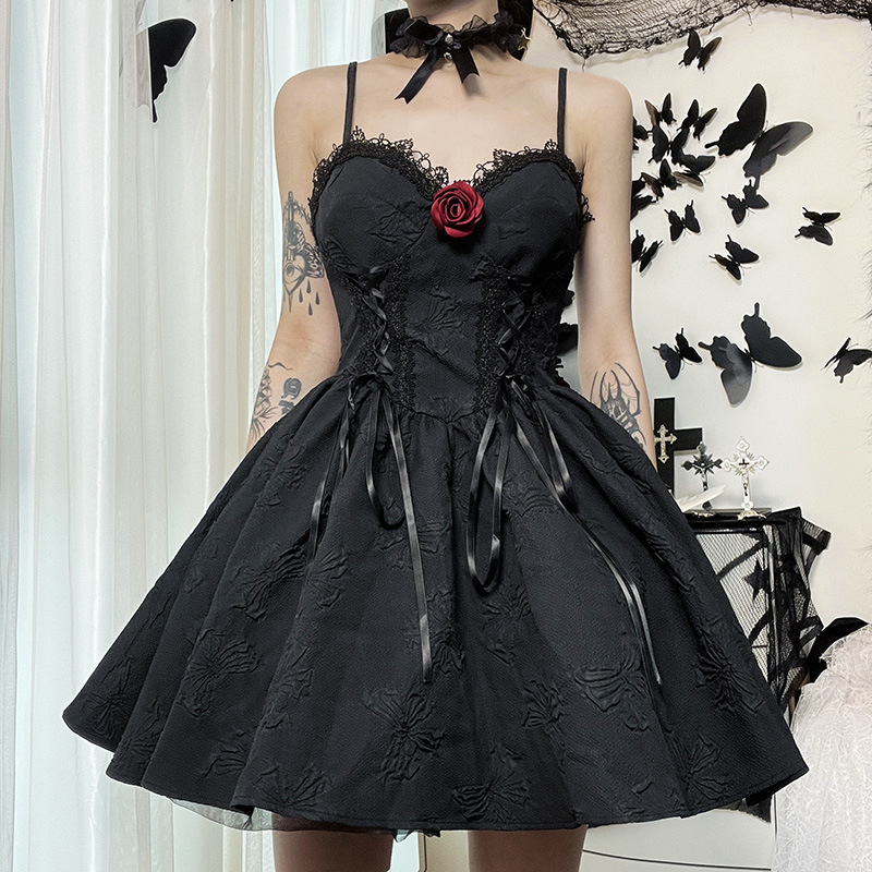 Design Sense Pleated New Dress Cross Hanging Neck Solid Color Fluffy Skirt for Women