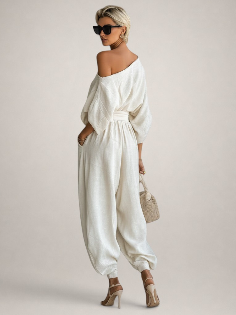 Mila | Leinen-Set mit Off-Shoulder-Top und Hose