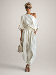Mila | Leinen-Set mit Off-Shoulder-Top und Hose