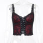 Dark Halloween Style Lace Tank Top Punk Navel Print Sexy Backless Streetwear Y2K Camisole