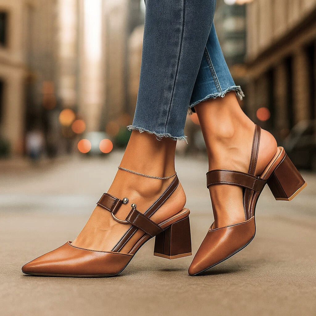 Helena | Spitze Slingback-Pumps mit Blockabsatz – Ansicht 03