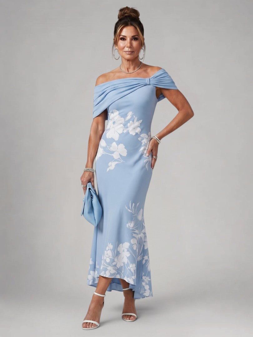 Christina | Schulterfreies Midikleid mit Drapierung