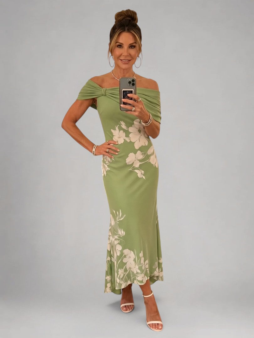 Christina | Schulterfreies Midikleid mit Drapierung