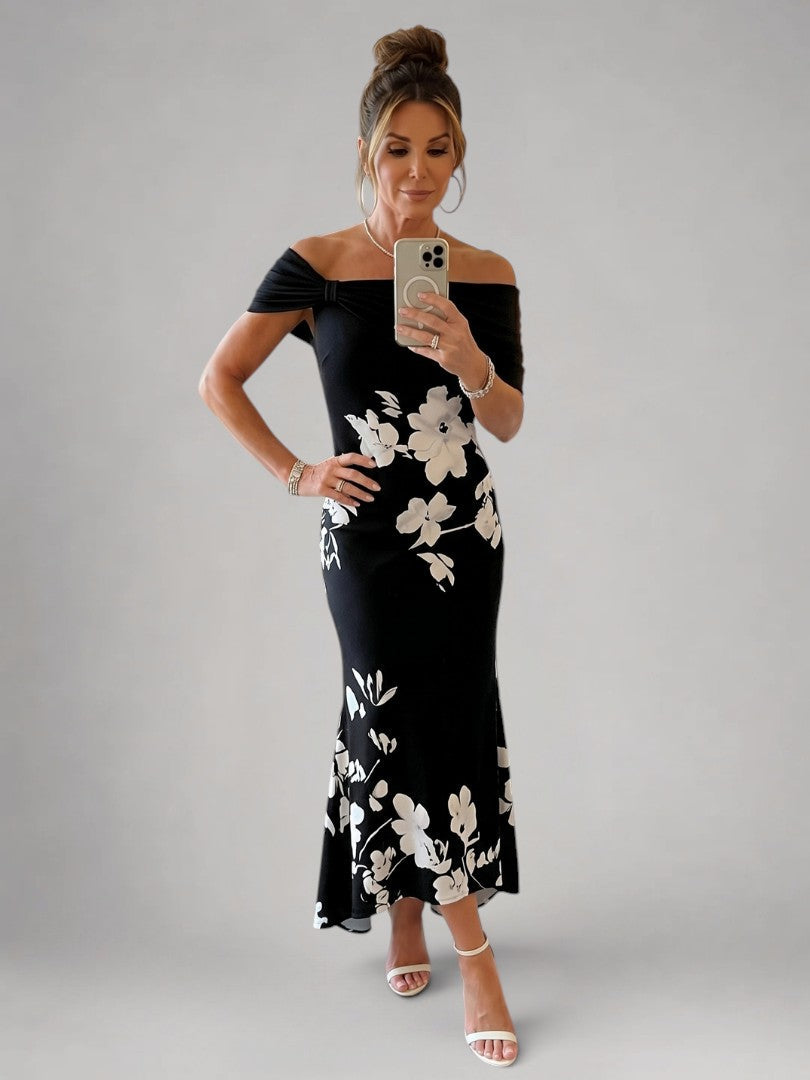Christina | Schulterfreies Midikleid mit Drapierung