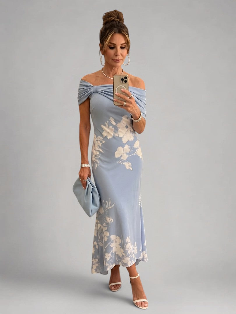 Christina | Schulterfreies Midikleid mit Drapierung