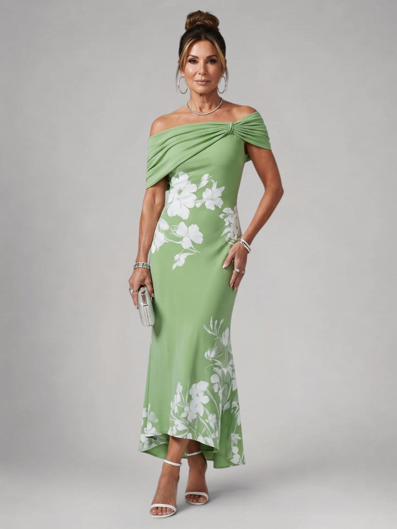 Christina | Schulterfreies Midikleid mit Drapierung